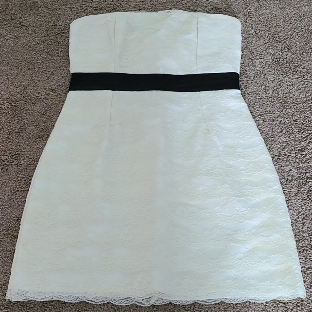 Strapless white lace dress